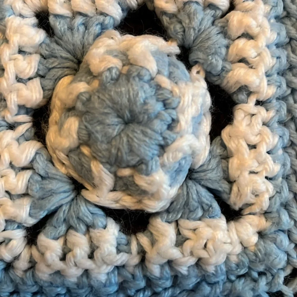 Hand Crochet Baby Blanket Blue White Nursery, Dolls